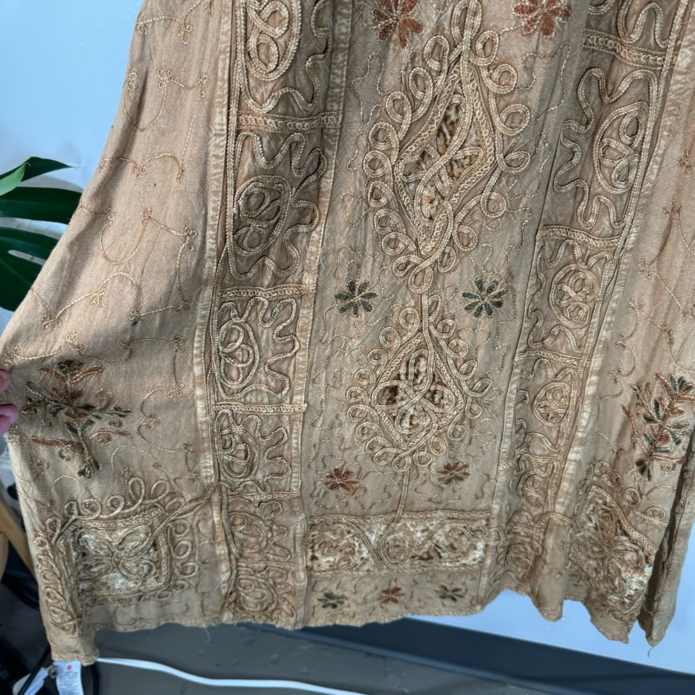 Vintage Bohemian Embroidered Maxi Dress Brown Velvet  Detail Large one size boho - Picture 5 of 13